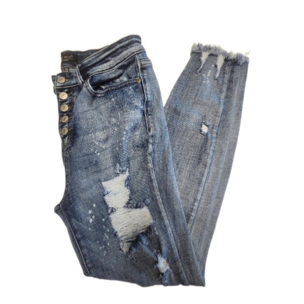 Judy Blue JB82311LT-CO Mid Rise Button Fly Heavily Distressed Skinny Jeans, 9/29